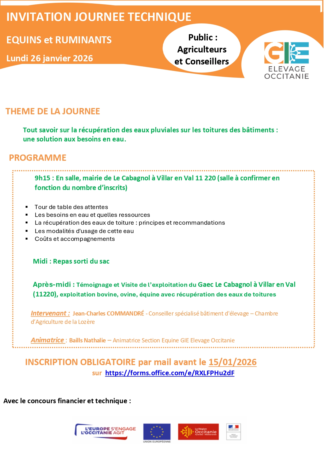 JOURNEE TECHNIQUE le 26/01/2026 : récupération des eaux pluviales sur les toitures des bâtiments